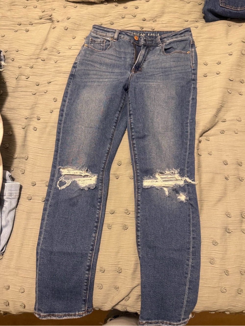 American Eagle Outfitters Distressed Medium Blue Straight Leg Jeans